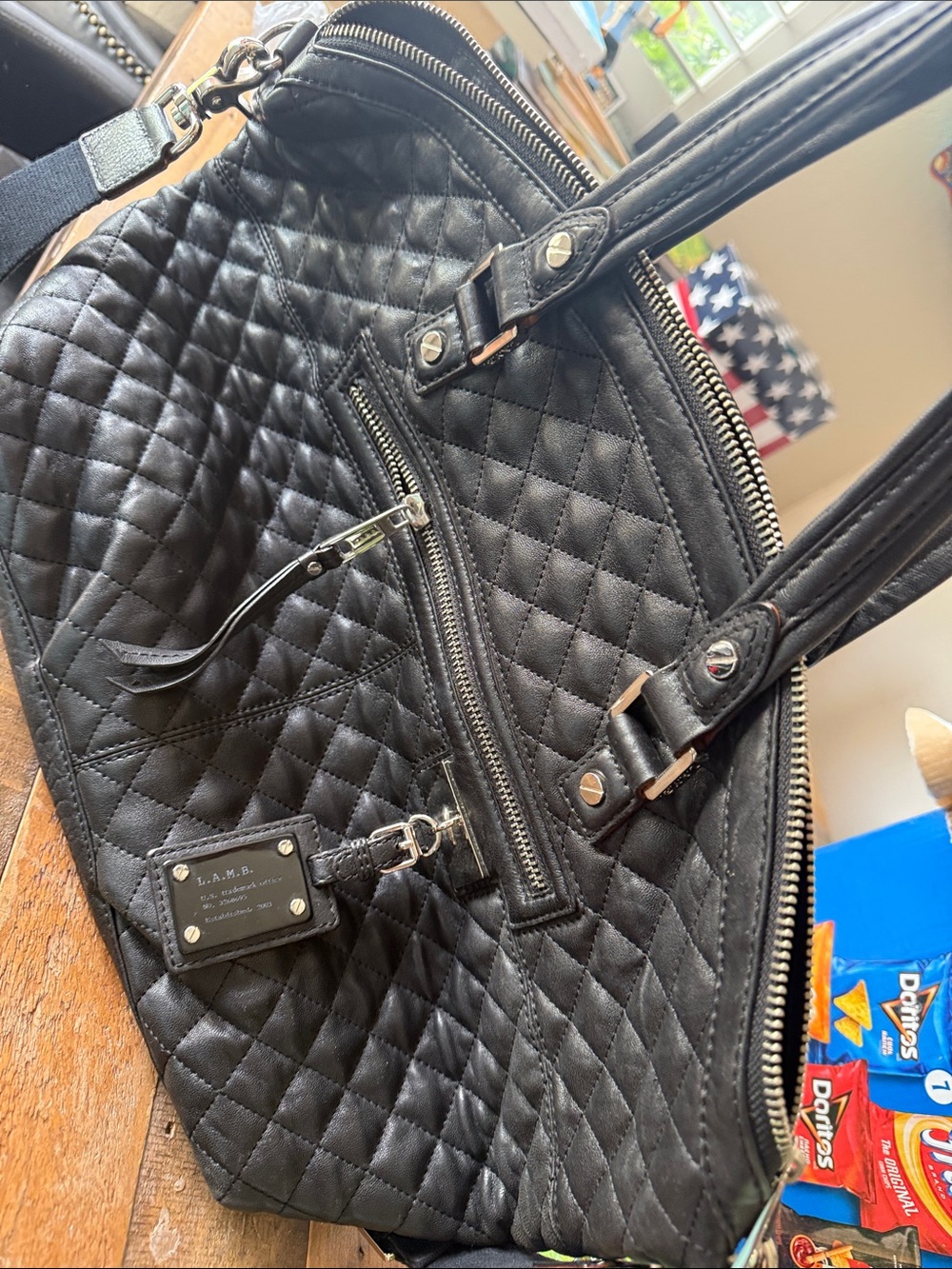L.A.M.B. Black Quilted Leather Top-Handle Tote
